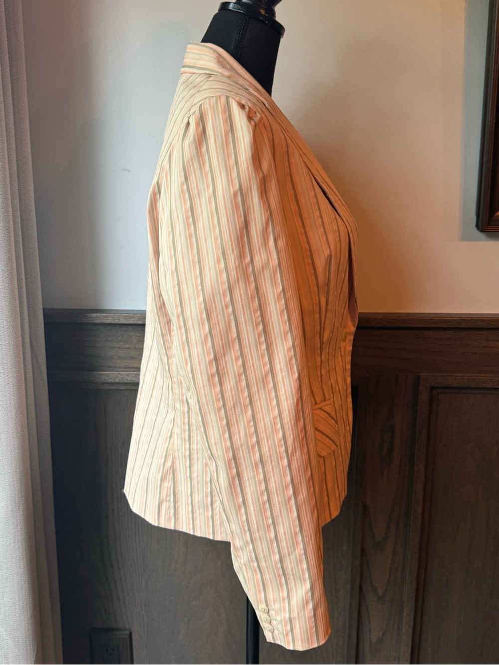 Striped Peach Pink Cotton-Blend Women's Blazer 14 - Picture 5 of 7